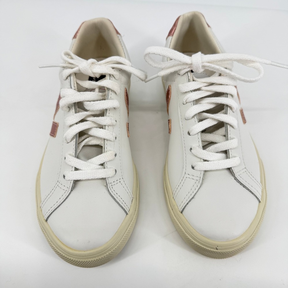 Veja Esplar Sneakers Womens White Metallic Pink Leather Low Top Good Condition - Picture 2 of 8